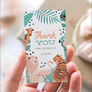 Modern Safari Animals Printable Favor Tag Birthday Favors Editable Thank You Tag Template Favor Tag Jungle Animals Wild One Zoo Animals Lion