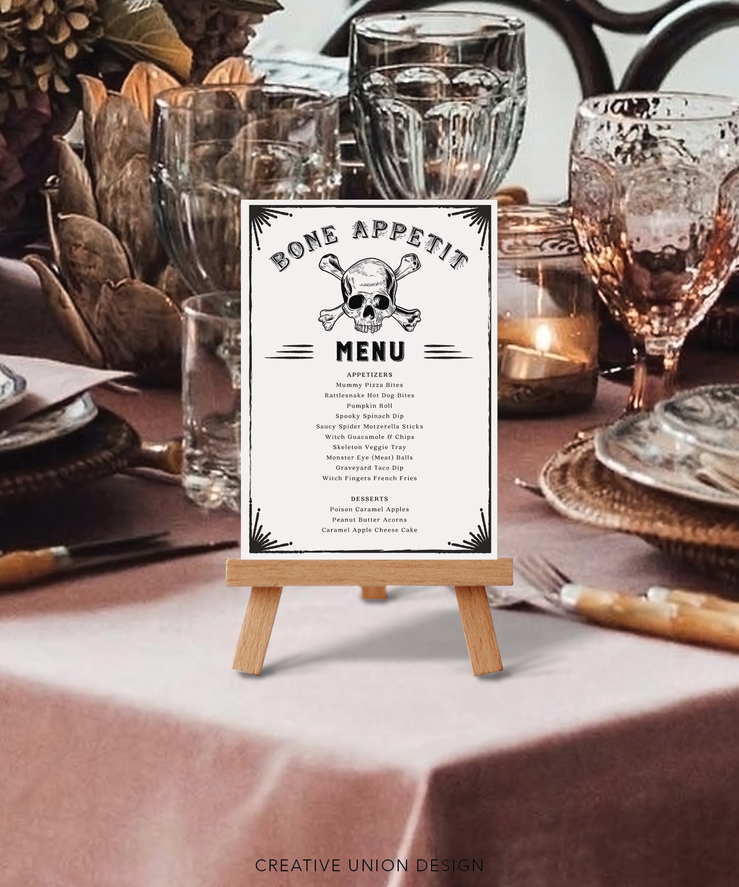 Bone Appetit Menu Sign Template, Printable Halloween Menu Sign, Spooky ...