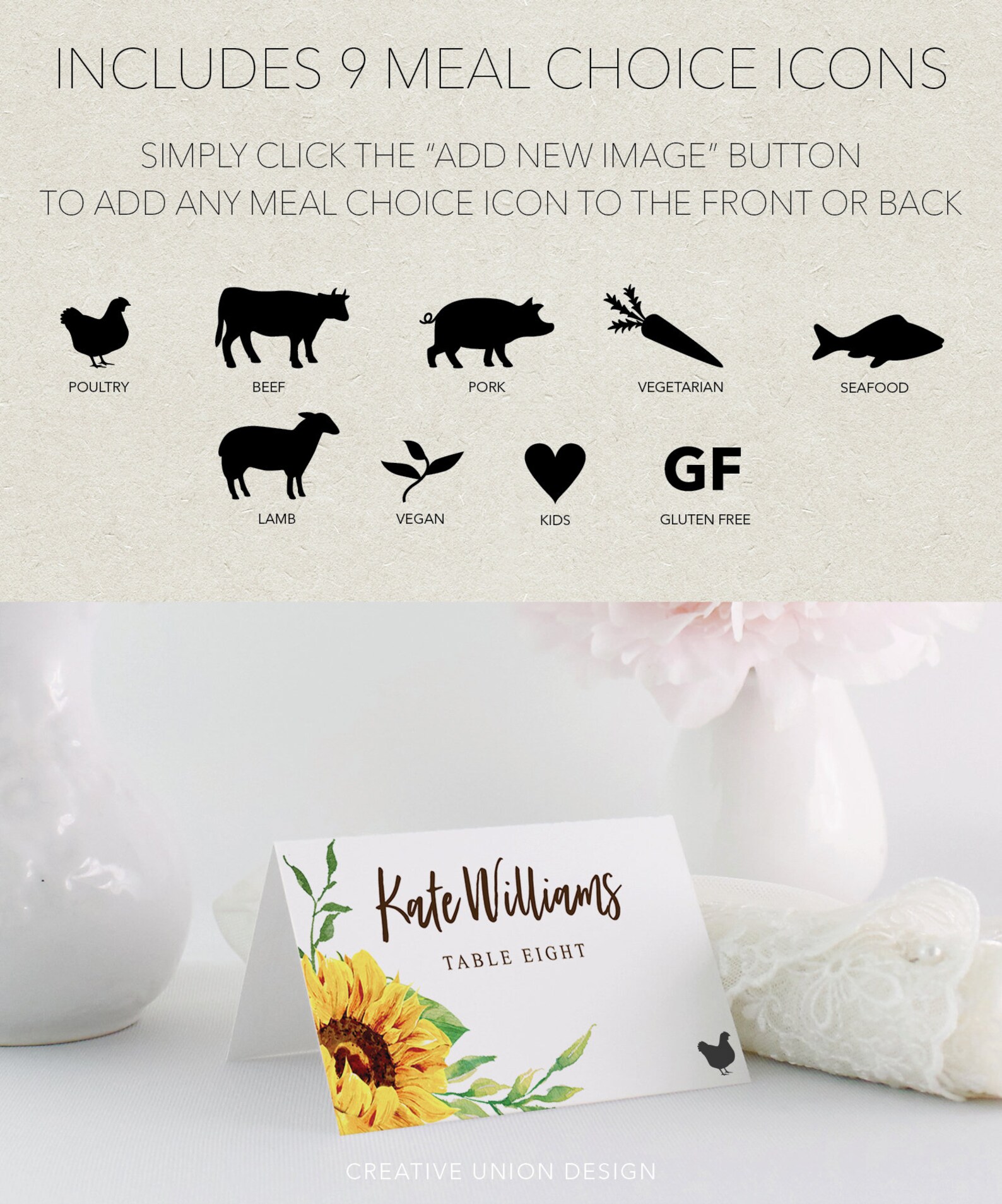 Sunflower Place Card Printable Template Printable Wedding - Etsy
