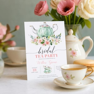 Plantilla de invitación para fiesta de té nupcial, invitación para fiesta de té nupcial, invitación imprimible para fiesta de té nupcial, brunch nupcial, desayuno nupcial