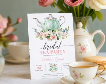 Braut Tee Party Einladung Vorlage, Brautparty Tee Party einladen, Brautparty einladen, druckbare Brautparty einladen, Braut Brunch, Braut Frühstück