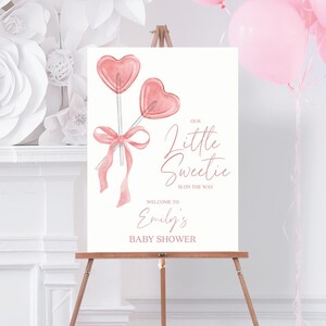 Little Sweetie Baby Shower Welcome Sign Template, Printable Baby Shower Welcome Sign, Shower Decor, Valentine Baby Shower, Candy Hearts, Bow