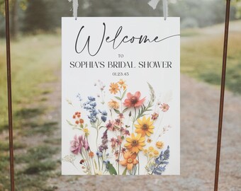 Editable Wildflower Welcome Sign Template Pressed Flowers Printable Bridal Shower Welcome Sign Shower Decor Colorful Boho Bridal Brunch
