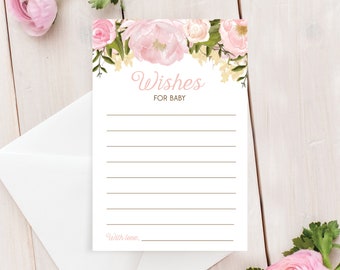 Wishes for Baby, Baby Shower Game, Wishes for the New Baby, Wishes, Printable Baby Shower Games, Instant Download, Pink Peony Floral