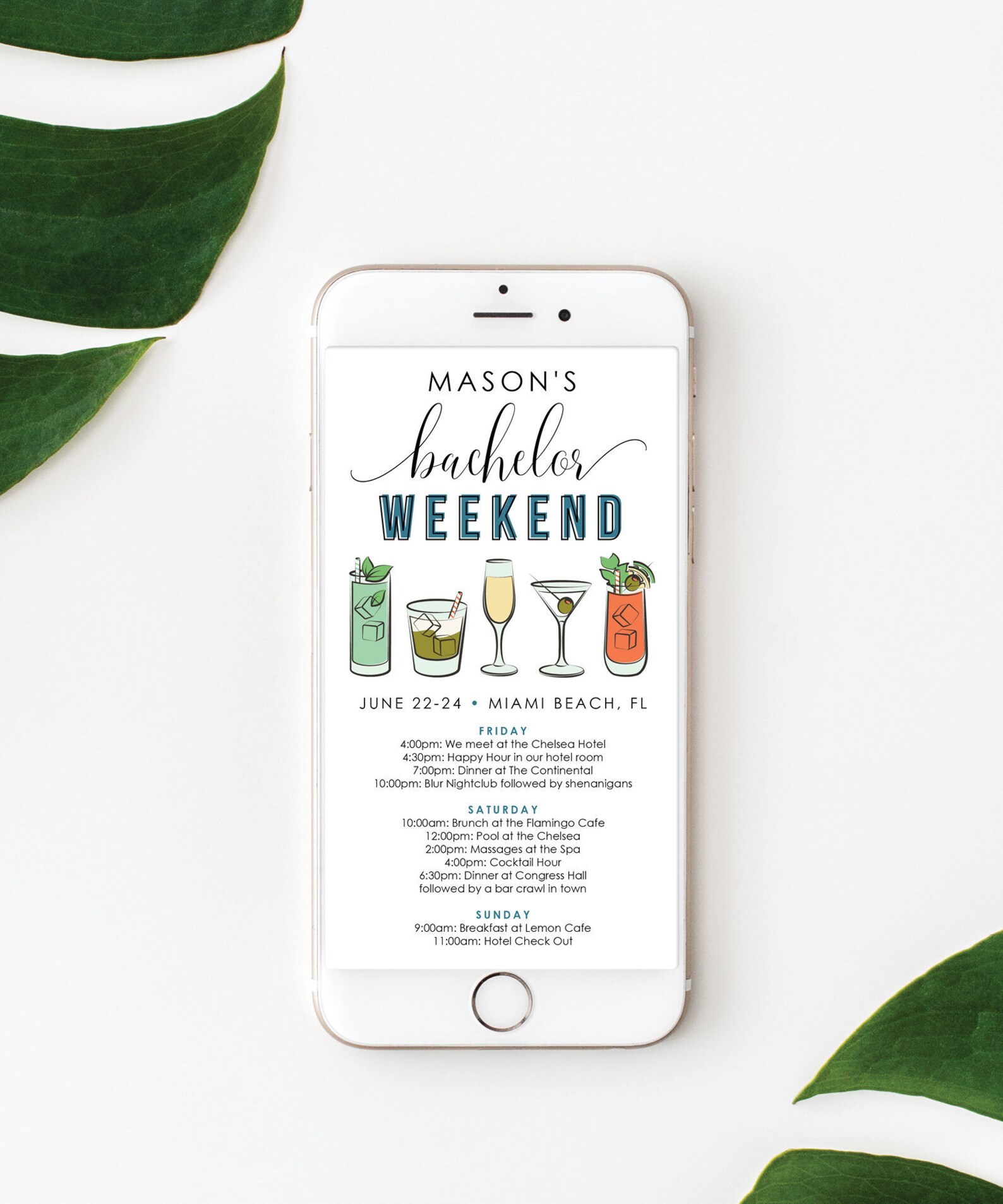 Bachelor Party Itinerary Template, Digital Schedule, Instant Download