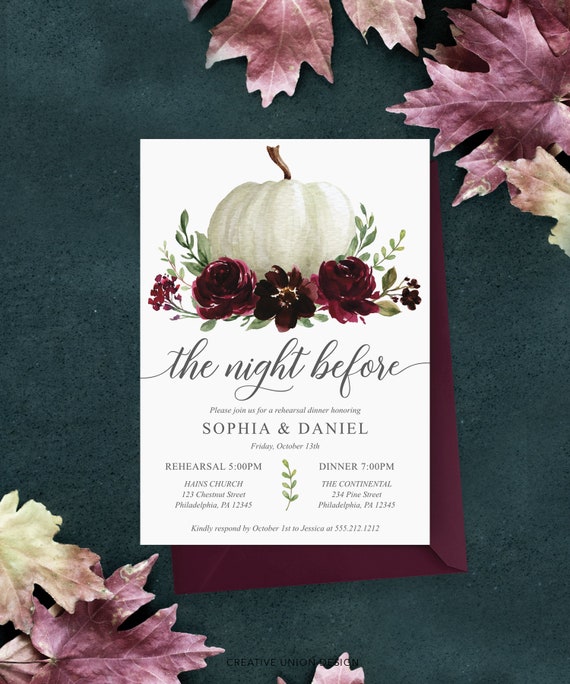 Fall Wedding Rehearsal Dinner Invitation Template Printable Etsy
