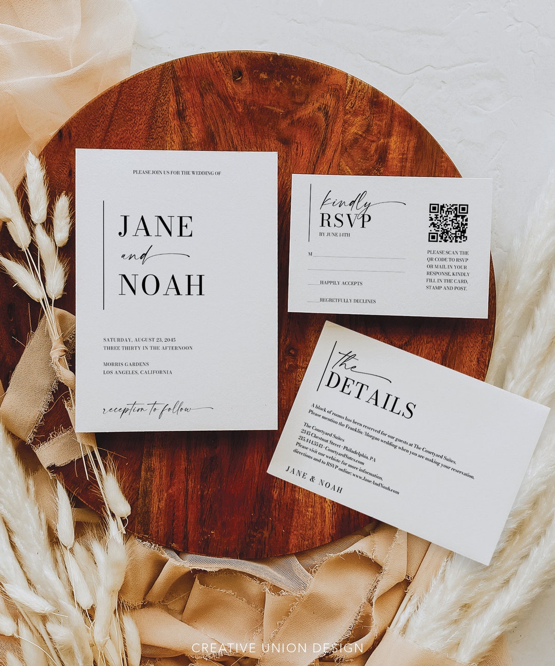 Minimal Aesthetic Wedding Invites With QR Code, Wedding Invite Suite ...