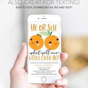 A Little Cutie Gender Reveal Invitation, Gender Reveal Party Invite, Editable Printable, Gender Neutral, Couples Baby Shower, He or She image 3