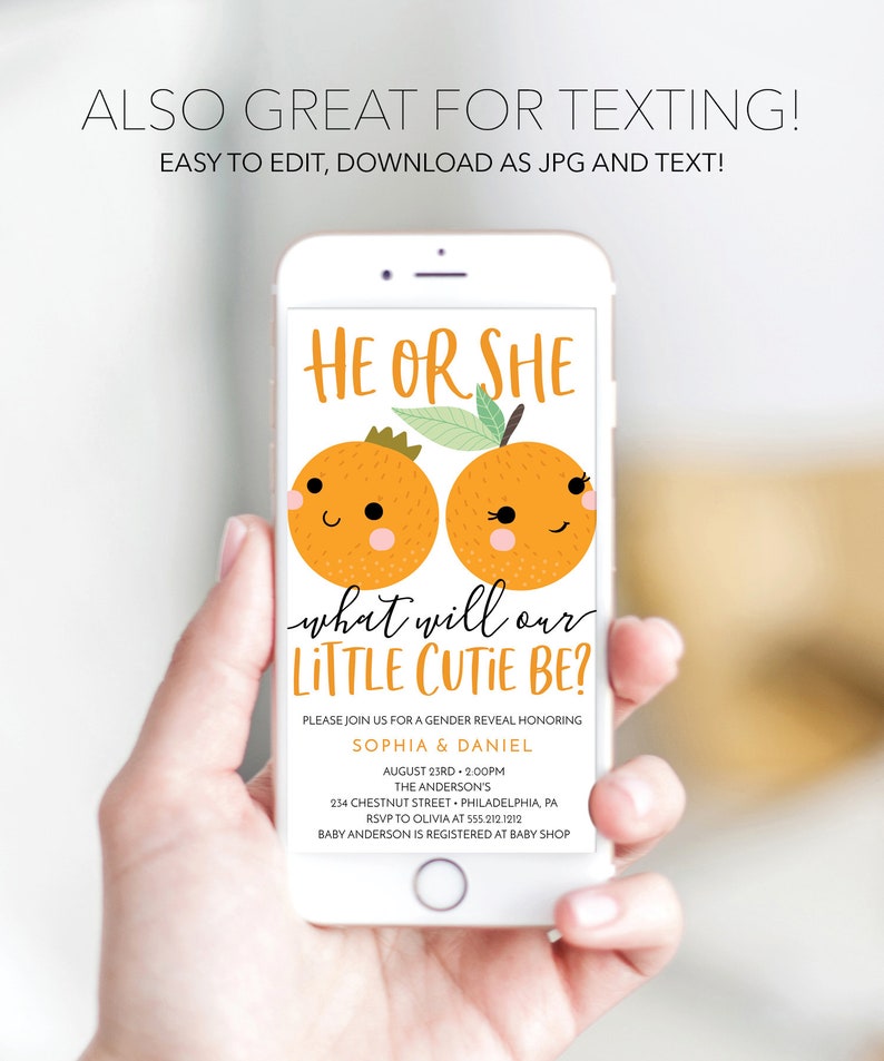 A Little Cutie Gender Reveal Invitation, Gender Reveal Party Invite, Editable Printable, Gender Neutral, Couples Baby Shower, He or She image 3