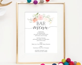 Bar Menu Sign - Wedding Bar Sign - Signature Drink Sign - Editable Bar Menu Sign - Printable Bar Sign - Instant Download 8x10 - Pastel Blush