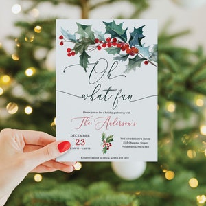 Åh, vad kul! Mall för inbjudan till julfest, inbjudan till julfest, vinterfödelsedagsinbjudan, nedladdning, juljärnek, minimal, öppet hus bild 3