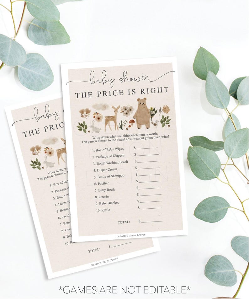 Boho Woodland Baby Shower Games Bundle, Baby Shower Games Package