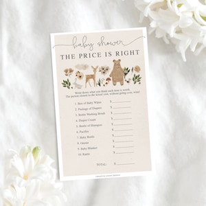 Baby Shower Game, The Price Is Right Game, Baby Shower Game, Printable, Instant Download, Price Is Right, Boho Woodland, Gender Neutral