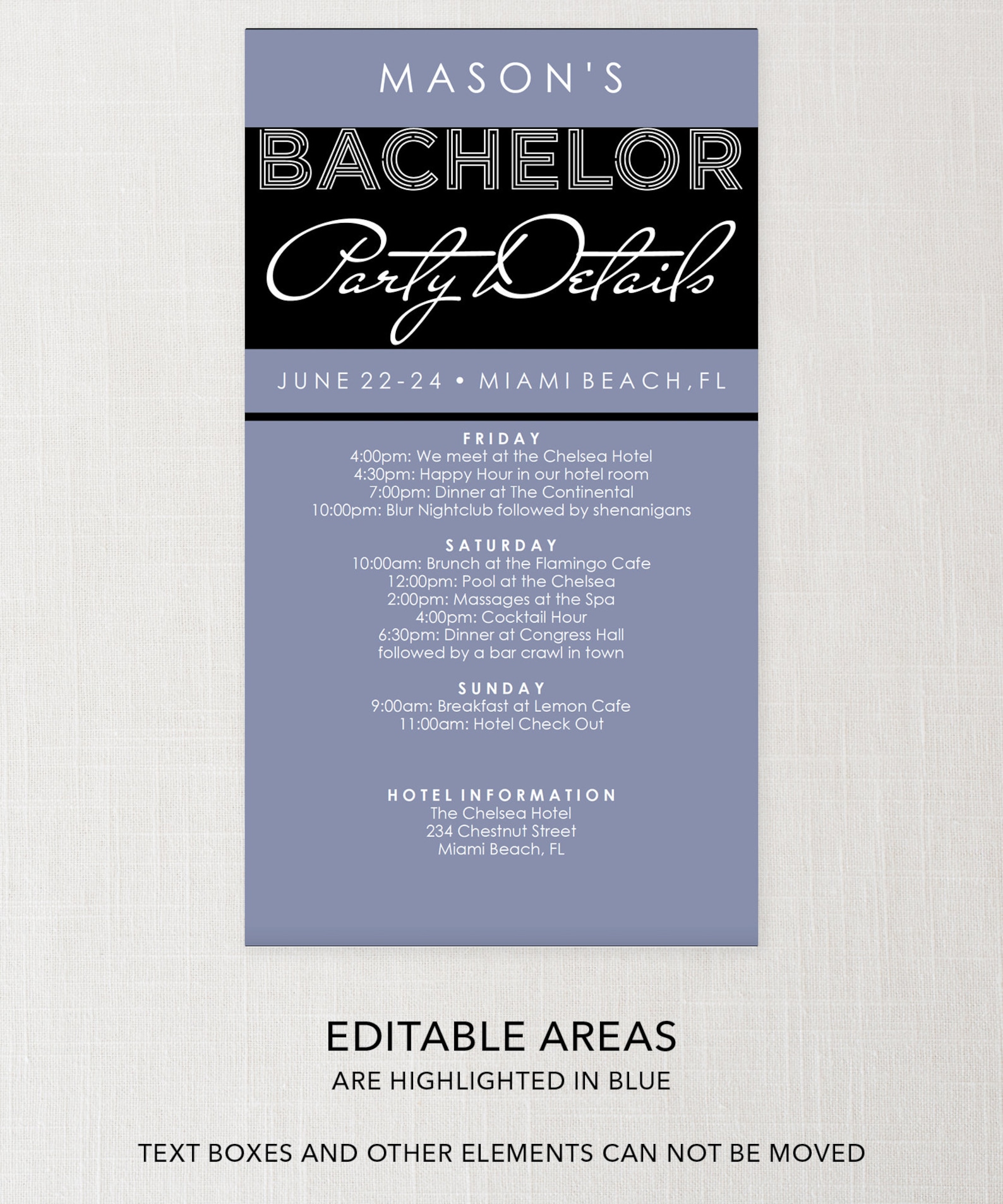 Modern Bachelor Party Itinerary Template Digital Schedule Etsy