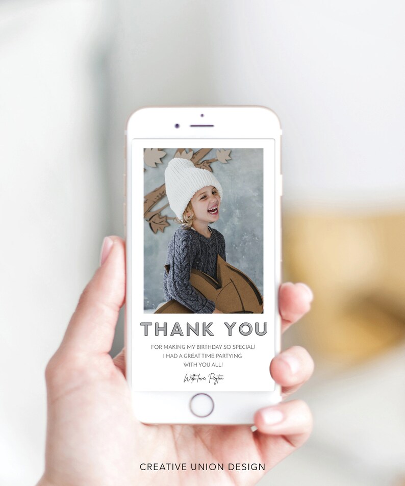Digital Thank You Card, Birthday Party Thank You, Kids Birthday Party, Thank You For the Gifts, Thank You Card with Photo, Instant Download image 9