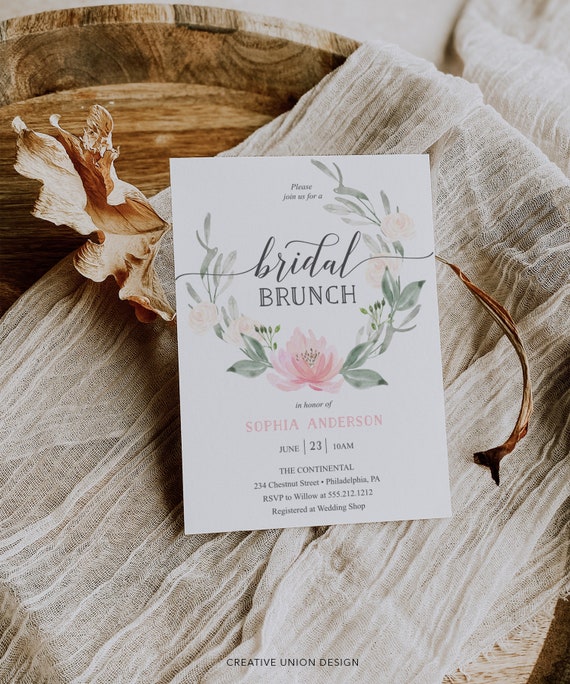 Bridal Brunch Invitation, Boho Bridal Brunch Invite, Pastel Blush, Editable Printable Invite, Bridal Shower Invite, Download, Floral, Pretty