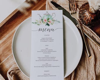 Tea Menu Wedding Menu Editable Bridal Shower Menu Template Minimal Shower Menu Bridal Tea Party Printable Menu Tea Pot Bridal Shower Decor