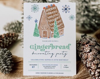 Gingerbread House Decorating Party Invitation, Gingerbread Cookie Decorating Party, Holiday Cookie Party, Download, Birthday Invite