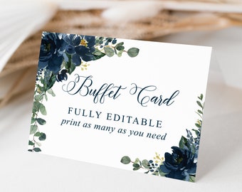 Royal Navy Buffet Card Template, Food Label, Wedding Buffet Printable, Bridal Shower Decor, Party Food, Script, Instant Download,
