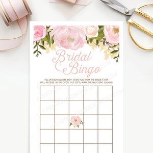 Lot de 6 jeux pour la douche nuptiale Forfait de jeux pour la douche nuptiale Bingo He Said She Said Ce que vous avez dans votre sac à main Pivoine rose Jeux image 2