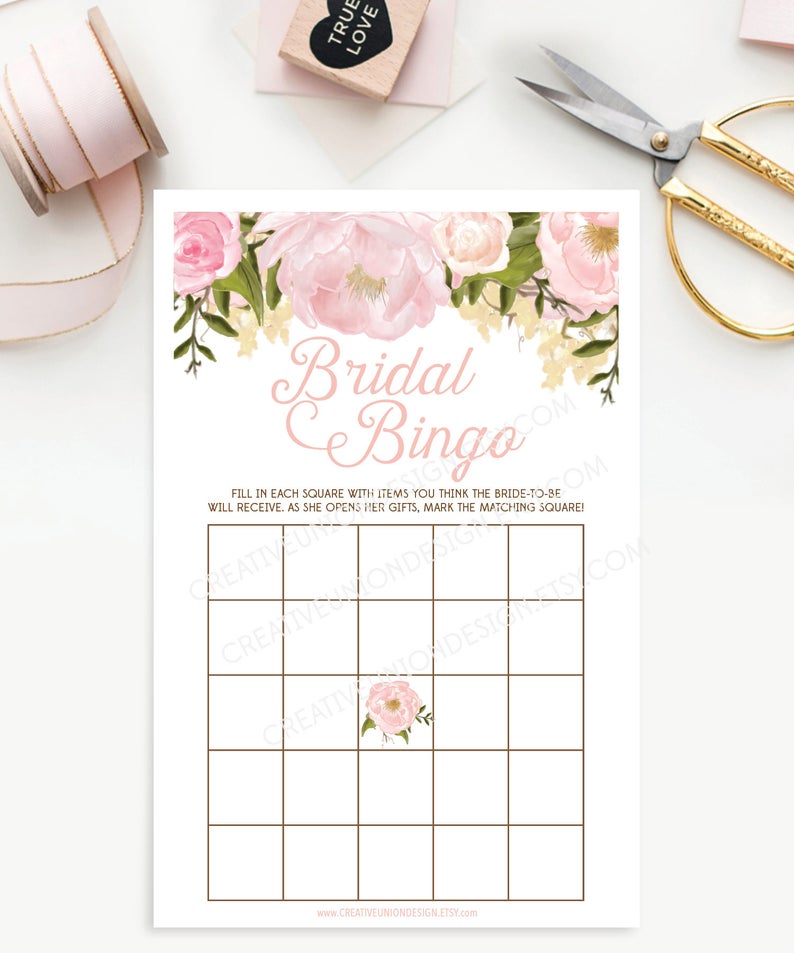 Lot de 6 jeux pour la douche nuptiale Forfait de jeux pour la douche nuptiale Bingo He Said She Said Ce que vous avez dans votre sac à main Pivoine rose Jeux image 2