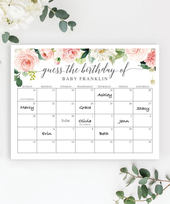 Baby Due Date Calendar - Baby Shower Birthday Prediction Calendar ...