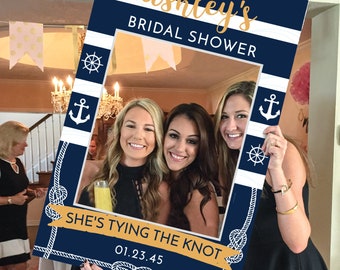 Nautical Bridal Shower Photo Prop Template, Editable, Beach Photo Prop, Bachelorette Photo Prop Frame, Navy, Nautical, Tying the Knot, Ahoy