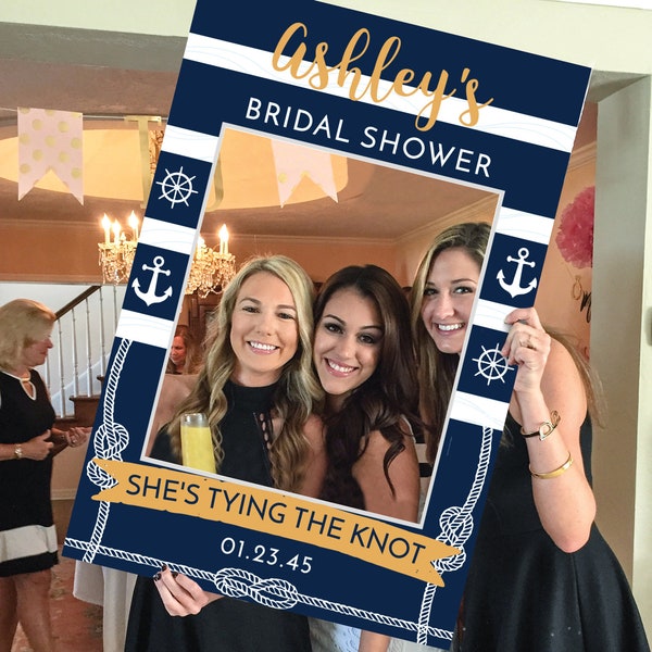 Nautical Bridal Shower Photo Prop Template, Editable, Beach Photo Prop, Bachelorette Photo Prop Frame, Navy, Nautical, Tying the Knot, Ahoy