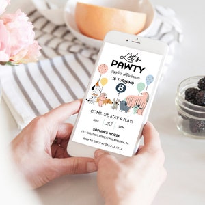 Dog Birthday Pawty Evite Template, Puppy Pawty Digital Invite, Let&#39;s Pawty Dog Birthday Invite, Birthday Party, Editable Invitation, Cute