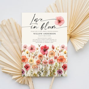 Love In Bloom, Wildflower Bridal Shower Invite Template, Flower Stems, Printable Bridal Shower Invitation, Instant Download, Colorful Flower image 5