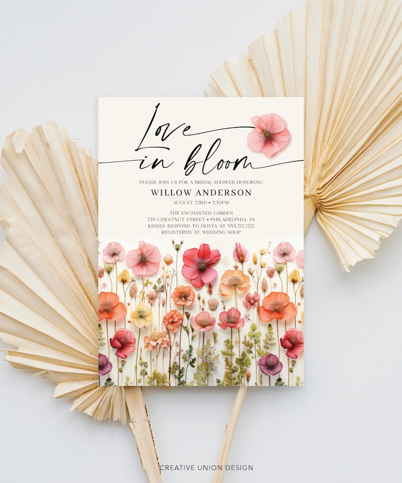 Love In Bloom, Wildflower Bridal Shower Invite Template, Flower Stems, Printable Bridal Shower Invitation, Instant Download, Colorful Flower image 5
