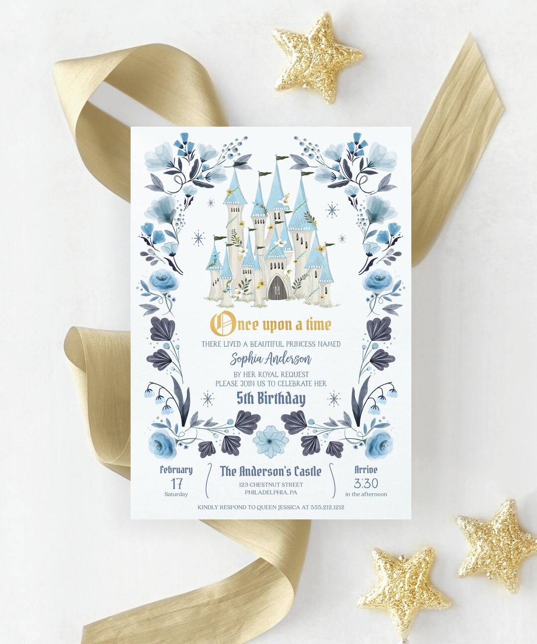 Royal Princess Birthday Party Invitation Template, Birthday Invitation