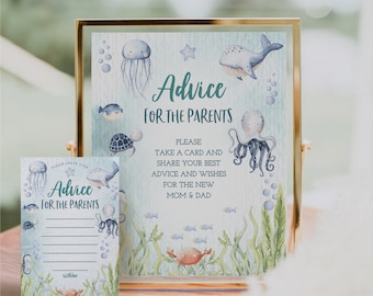 Tarjeta de consejos para baby shower, consejos para futuros padres, deseos para padres, juegos para baby shower, descarga instantánea, imprimible, bajo el mar, océano