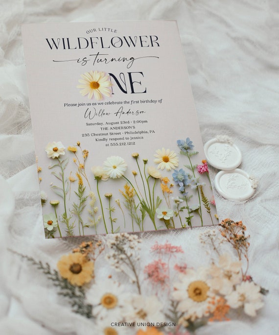 Wildflower Birthday Party Invitation Template, Little Wildflower, Printable 1st Birthday Invitation, Instant Download, Colorful, Flower