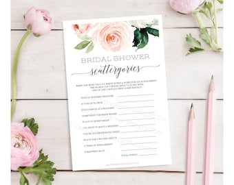 Bridal Shower Game - Scattergories - Bridal Shower Games Printable - Wedding Shower Games - Couples Shower - Blushing Blooms