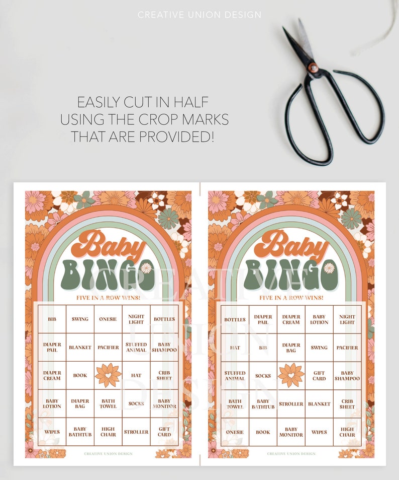 Groovy Baby Shower Bingo, 60 Game Sheets, Baby Shower Games, Hippie ...