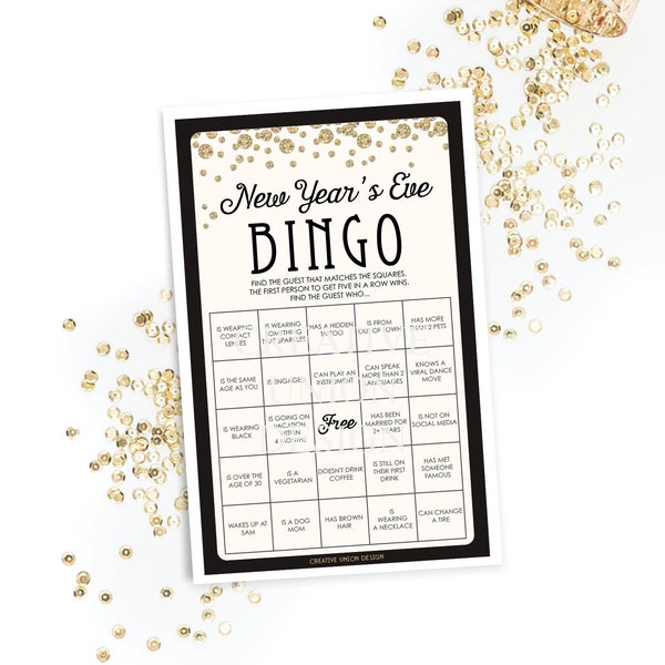 New Years Eve Game Printable, Find The Guest Bingo Game, New Year's Eve Party Games, Icebreaker, Group Game, Instant Download, Bingo Game