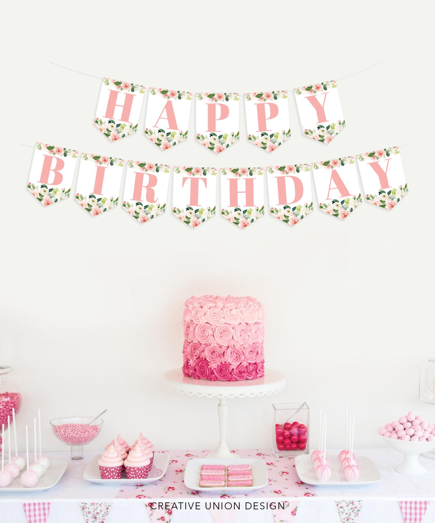 Tea Party Happy Birthday Banner – Cupcake Pennant Decorations - View #2