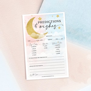 Baby Predictions, Gender Reveal, Wishes for Baby, Baby Shower Game, Predictions for Baby, Printable Game, Over The Moon, Celestial