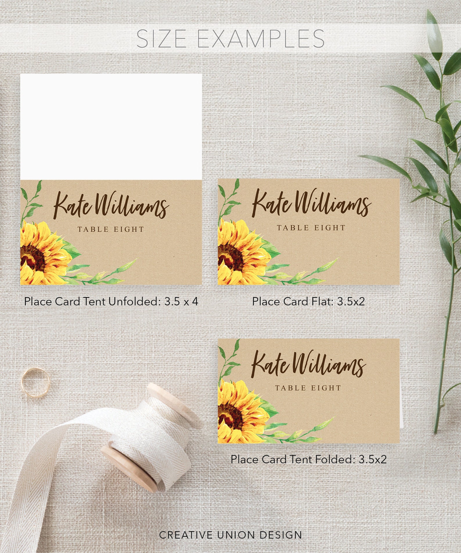Sunflower Place Card Printable Template Printable Wedding - Etsy