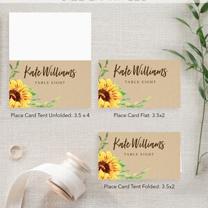 Sunflower Place Card Printable Template, Printable Wedding Place Cards ...