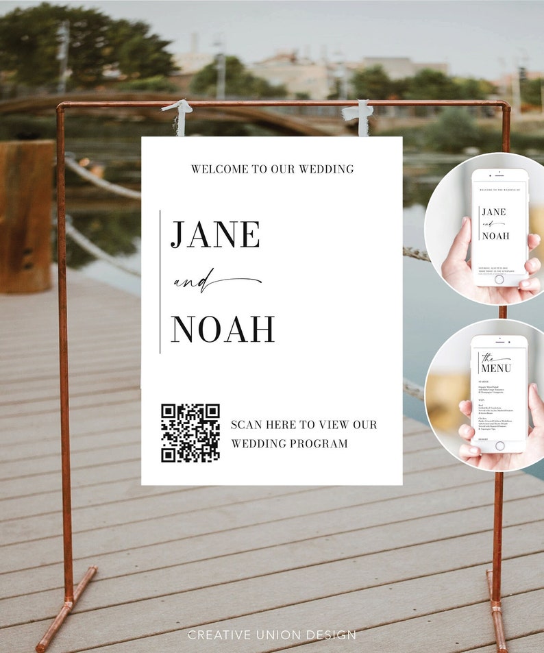 Welcome Scan Image QR Code Wedding Program Template and Scannable Wedding Welcome Sign ...