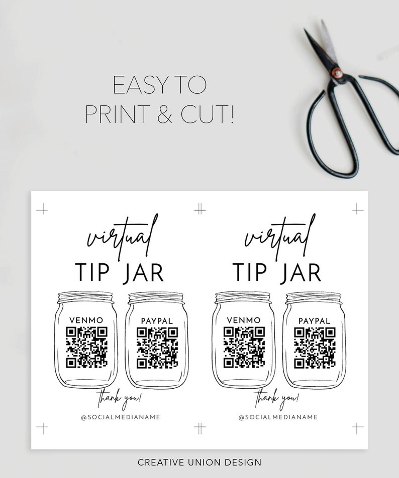 Printable Virtual Tip Jars Sign Venmo and Paypal QR Code Etsy