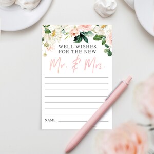 Deseos para los novios - Libro de visitas para bodas - Despedida de soltera - Juego de despedida de soltera - Recuerdo - Tarjeta imprimible de 4x6 - Airy Blush