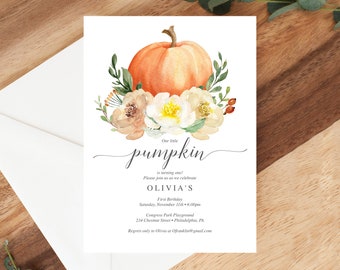 Pumpkin Invitation - First Birthday - Our Little Pumpkin - Girl - Fall invitation - Editable Birthday Party Invite - Any Age - Fall