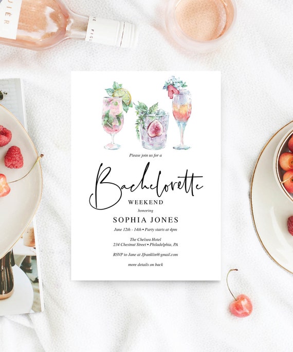 Bachelorette Weekend Invitation - Bachelorette Party Invite - Bachelorette Party Itinerary - Printable Bachelorette Party - Cocktails Il_570xn