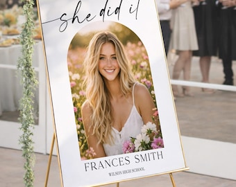 PRINTED & FREE SHIPPING Graduation Party Sign | She Did It | Minimalist Welcome Sign | Class of 2027