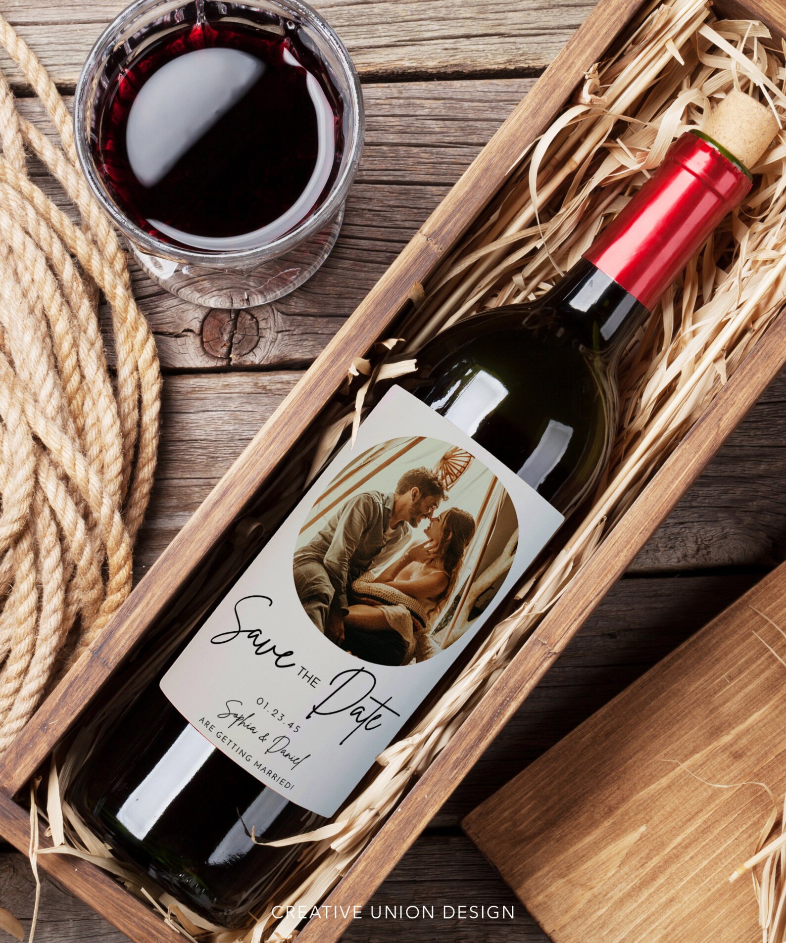 Editable Photo Save the Date Wine Label Template Wedding Save Etsy