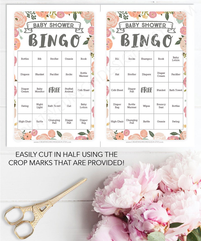 Vintage Rose Baby Shower Bingo 50 Unique Game Sheets Baby Shower Games Girl Baby Shower Pink Instant Download Baby Shower Game image 2