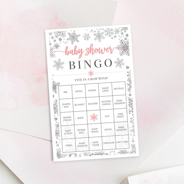 Frosty Snowflake Girl Baby Shower Bingo, 60 Unique Game Sheets, Pink Baby Shower Games, Winter, Little Snowflake, Download, Printable